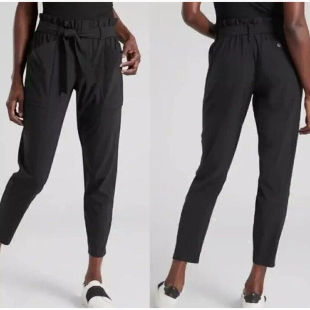 Athleta size 2 Pants Skyline II Black Tie Waist Baggy Paperbag Fit Stretch